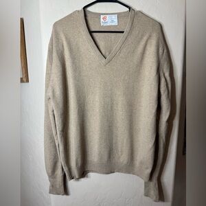 Byford England 100% Cashmere V Neck Sweater Beige Luxury Knit Size 44 Made UK